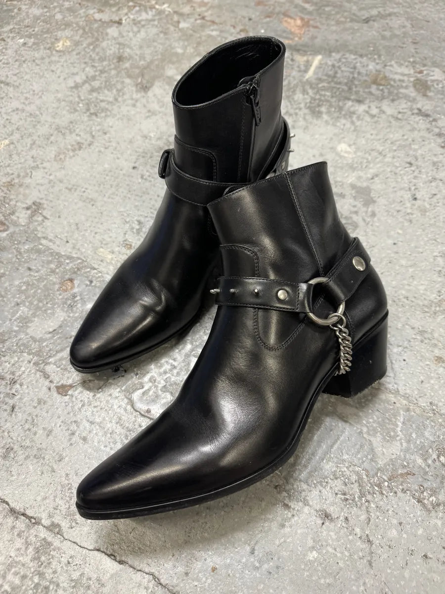 2010s Saint Laurent Black Leather Buckle Rocker Boots RSSBpUd 3