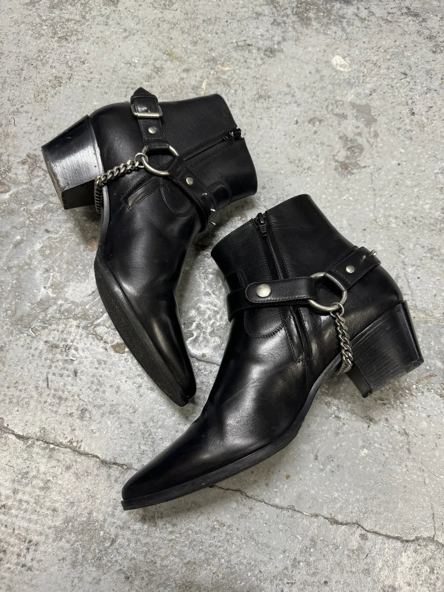 2010s Saint Laurent Black Leather Buckle Rocker Boots RSSBpUd 4