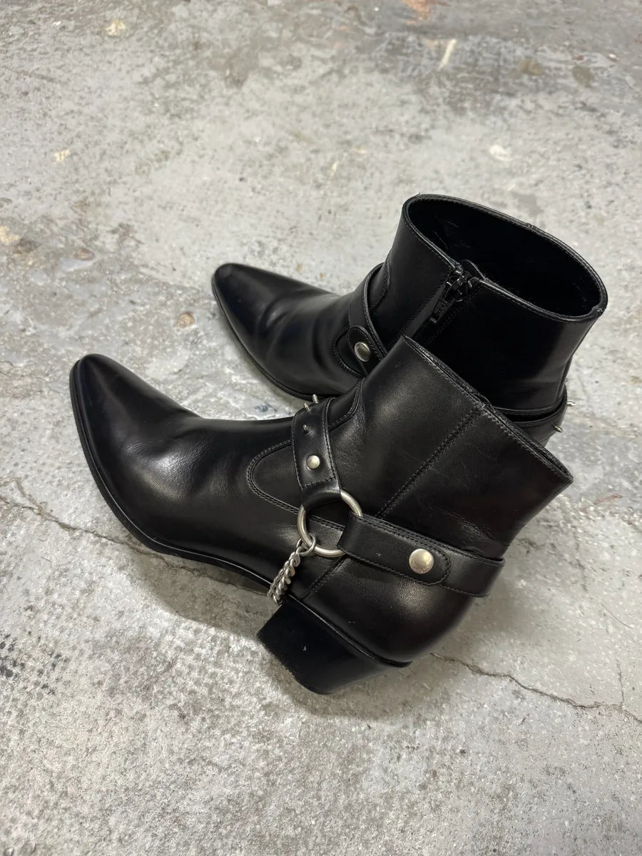 2010s Saint Laurent Black Leather Buckle Rocker Boots RSSBpUd 6