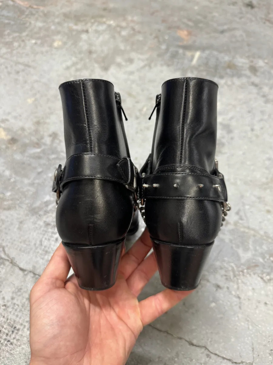 2010s Saint Laurent Black Leather Buckle Rocker Boots RSSBpUd 7