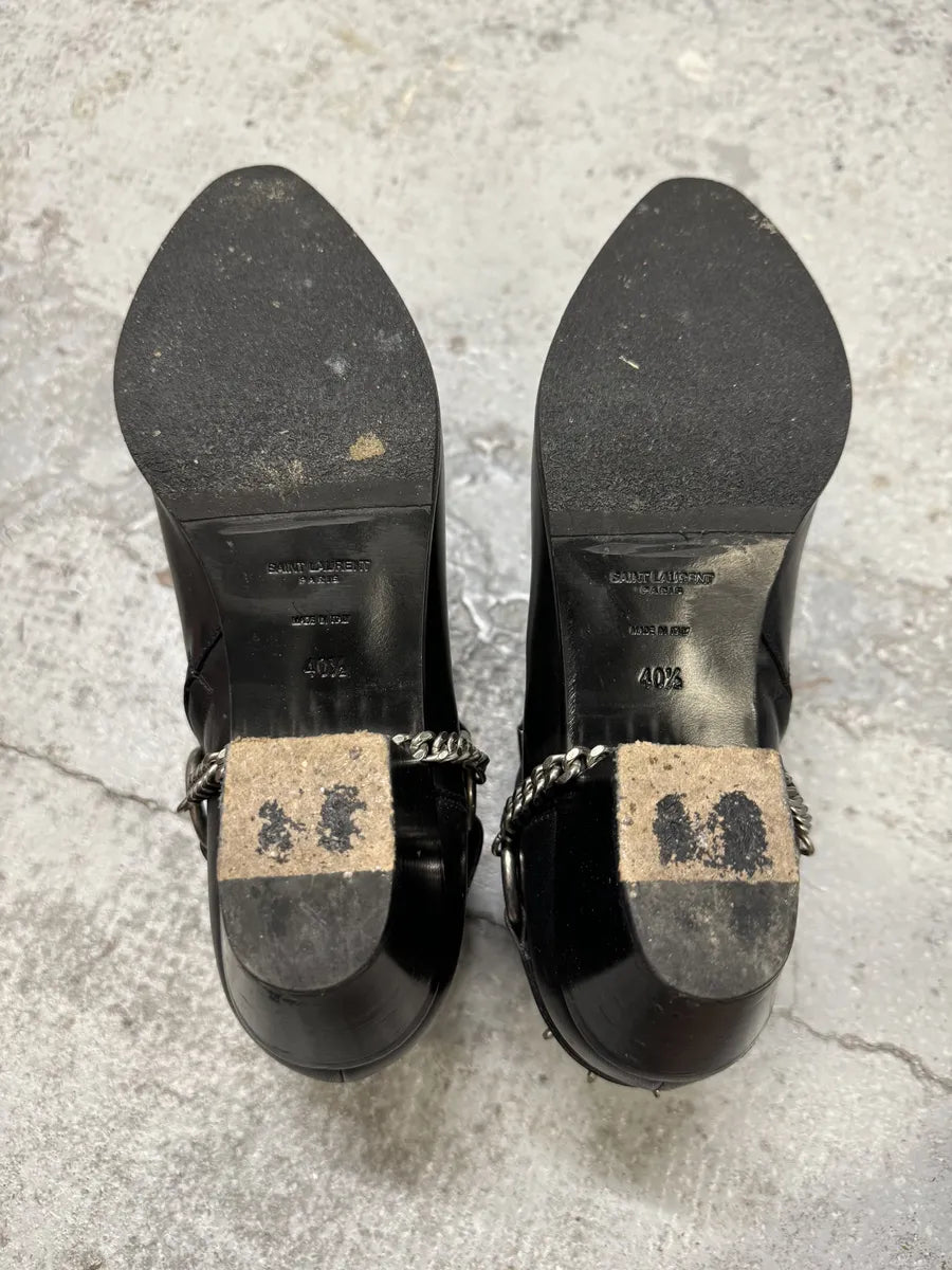 2010s Saint Laurent Black Leather Buckle Rocker Boots RSSBpUd 8