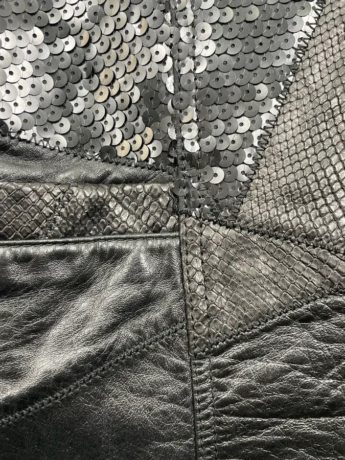 2010s Saint Laurent Black Leather Python & Sequin Cape Jacket xhqckpx 6