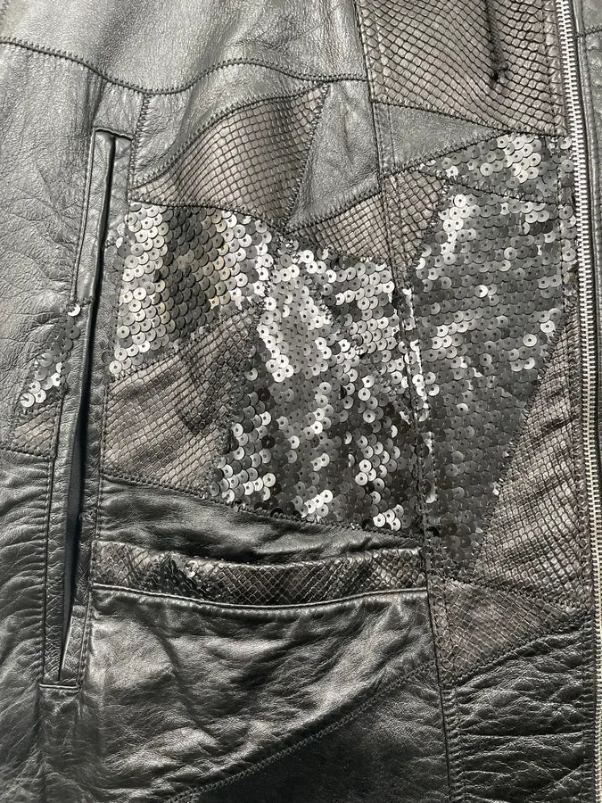 2010s Saint Laurent Black Leather Python & Sequin Cape Jacket xhqckpx 7
