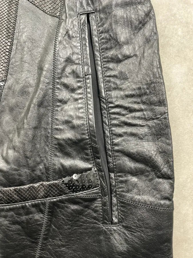 2010s Saint Laurent Black Leather Python & Sequin Cape Jacket xhqckpx 8