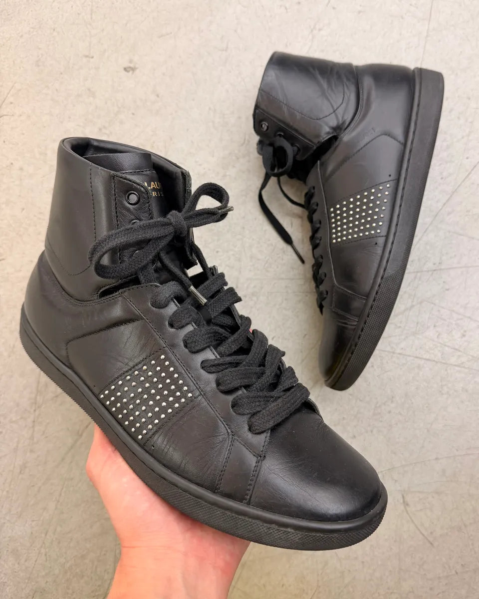 2010s Saint Laurent Black Leather Studded High Sneakers kmRuWVp 0