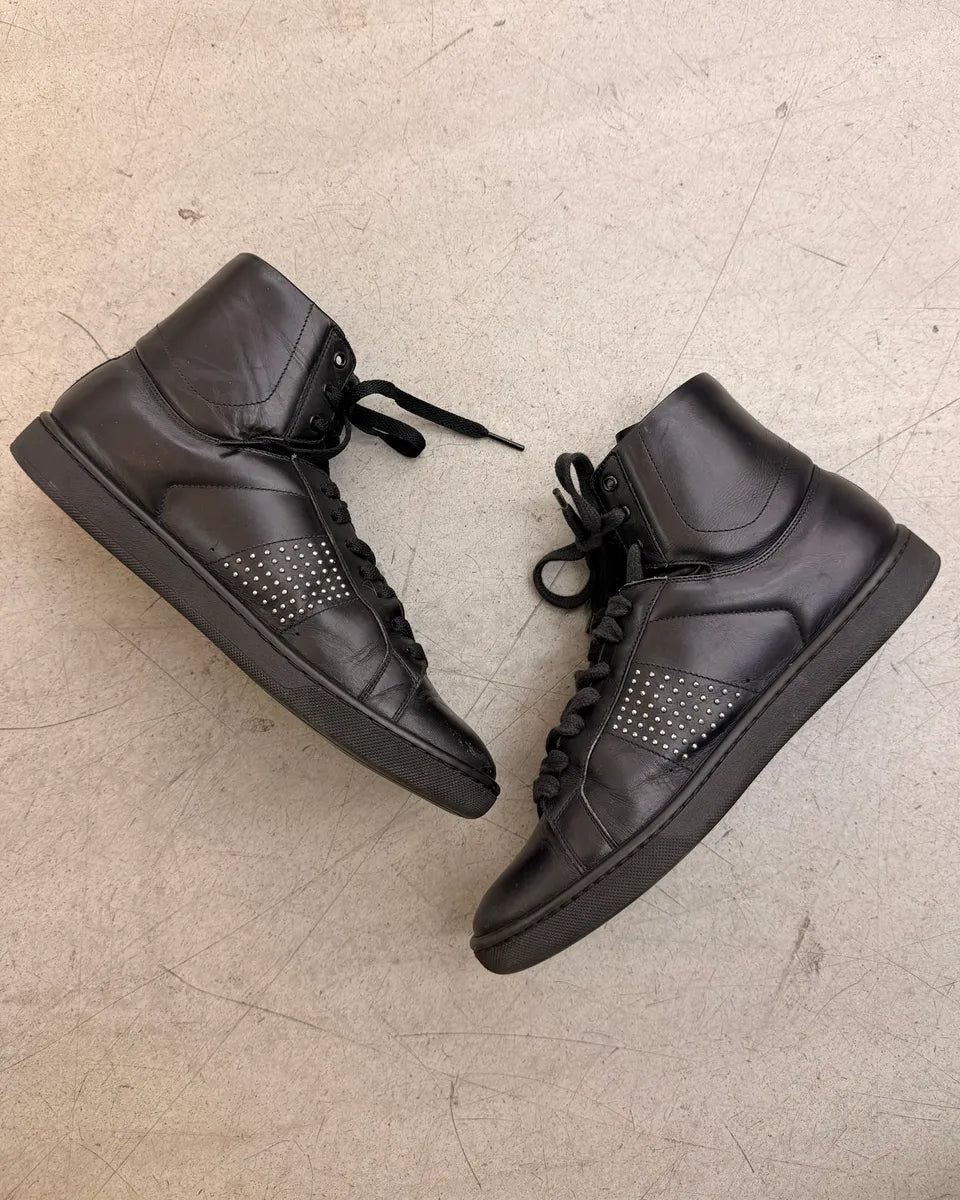 2010s Saint Laurent Black Leather Studded High Sneakers kmRuWVp 2