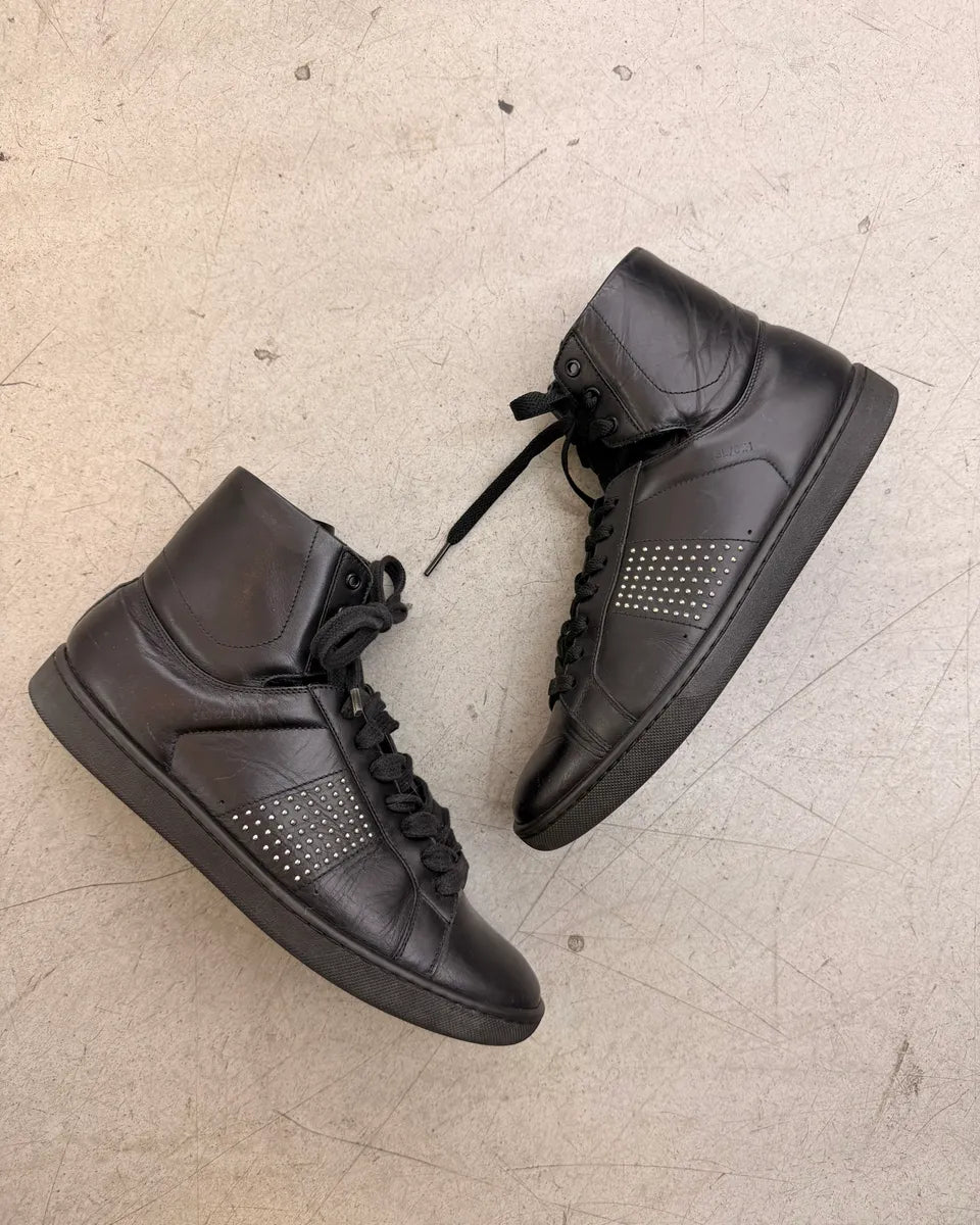 2010s Saint Laurent Black Leather Studded High Sneakers kmRuWVp 3