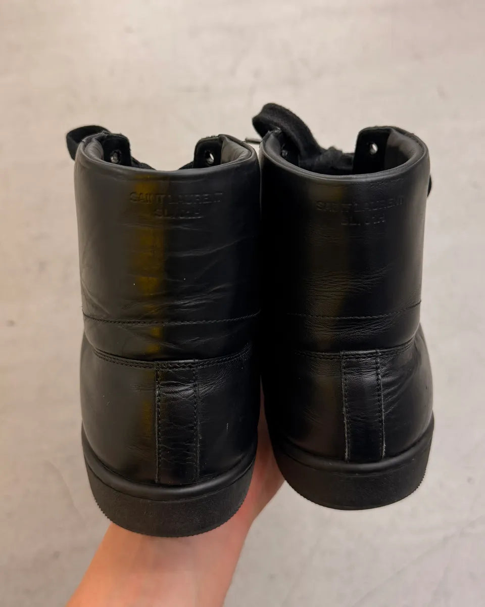 2010s Saint Laurent Black Leather Studded High Sneakers kmRuWVp 4