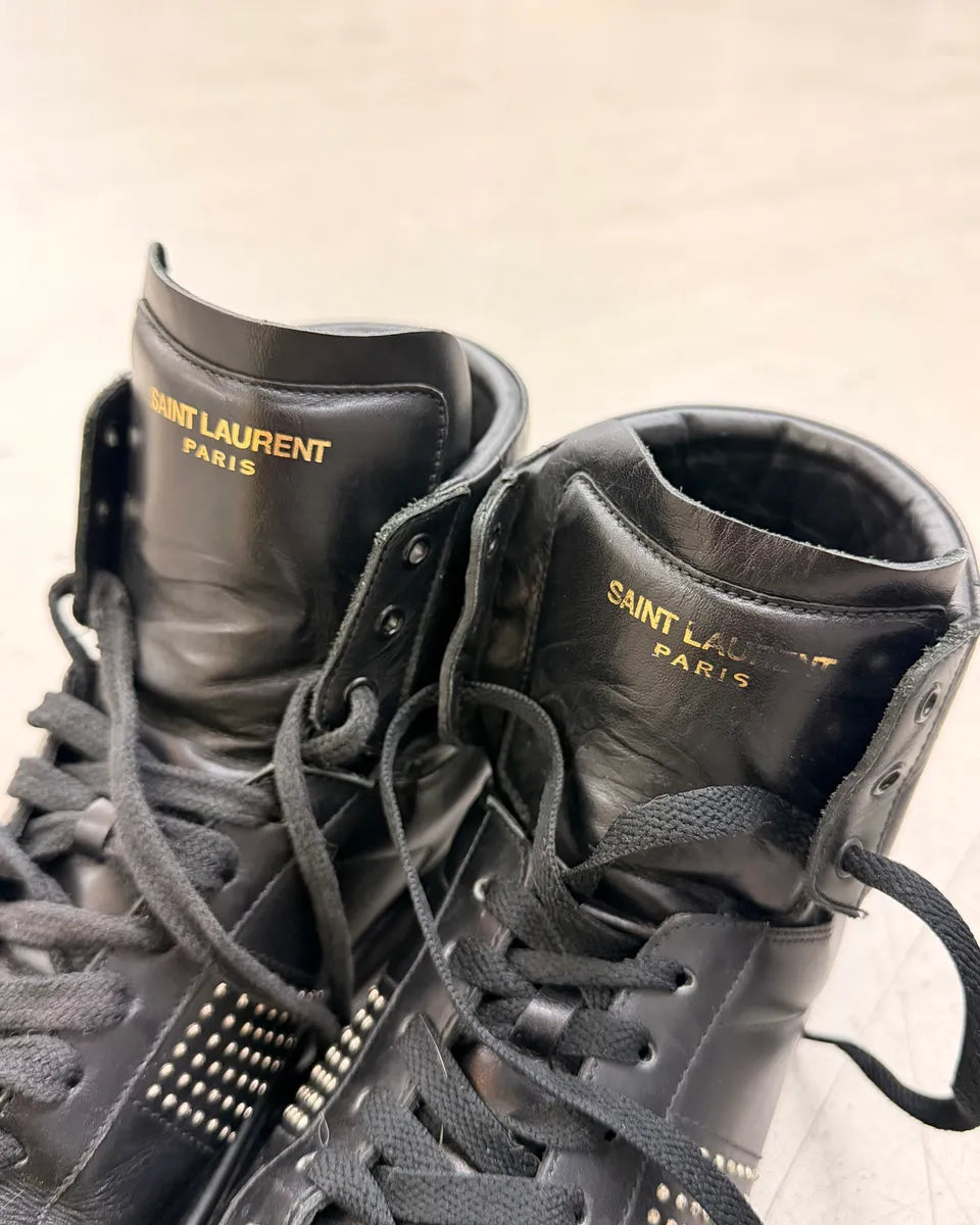 2010s Saint Laurent Black Leather Studded High Sneakers kmRuWVp 6