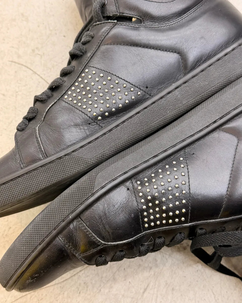 2010s Saint Laurent Black Leather Studded High Sneakers kmRuWVp 7
