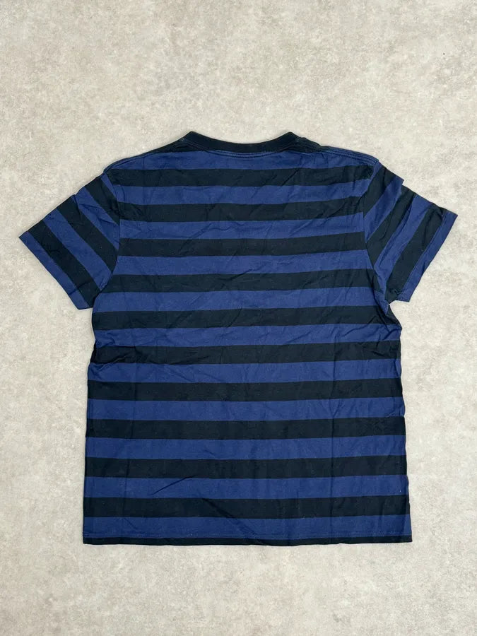 SS2012 Saint Laurent Blue & Black Striped V Neck T-Shirt by Hedi Slimane OLlLZnd 1