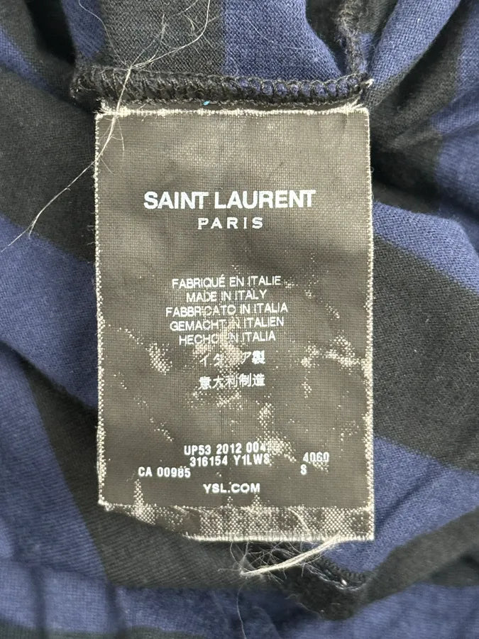 SS2012 Saint Laurent Blue & Black Striped V Neck T-Shirt by Hedi Slimane OLlLZnd 8