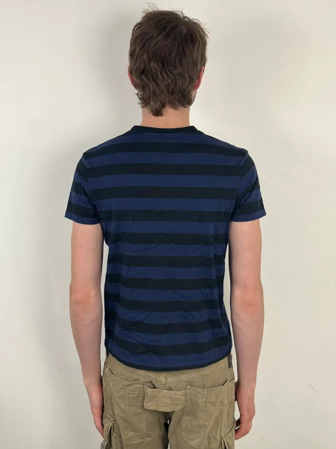 SS2012 Saint Laurent Blue & Black Striped V Neck T-Shirt by Hedi Slimane OLlLZnd 3