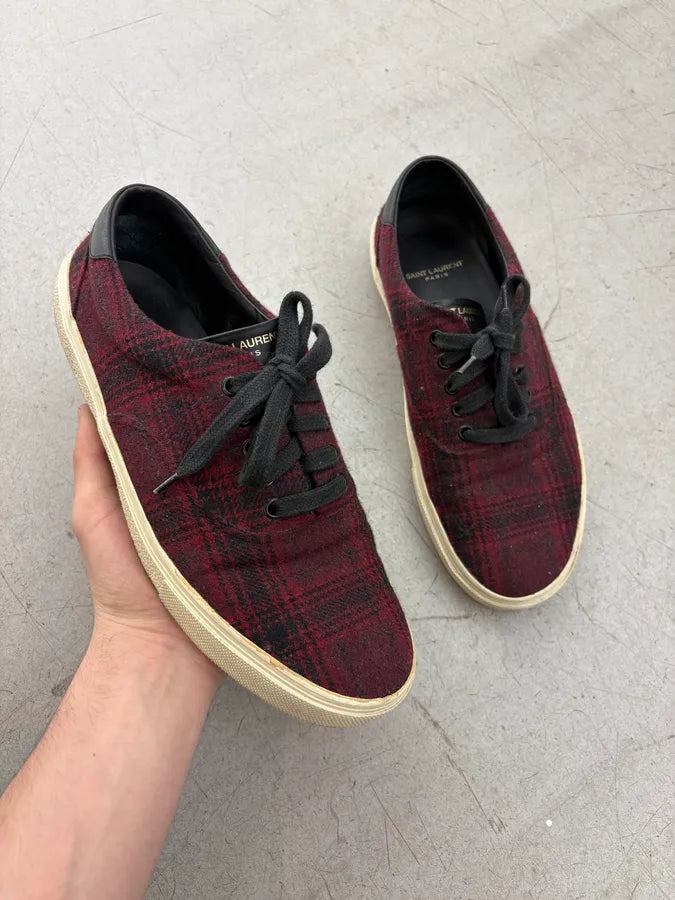 2010s Saint Laurent Bordeaux Tartan Sneakers rWPrEiB 0