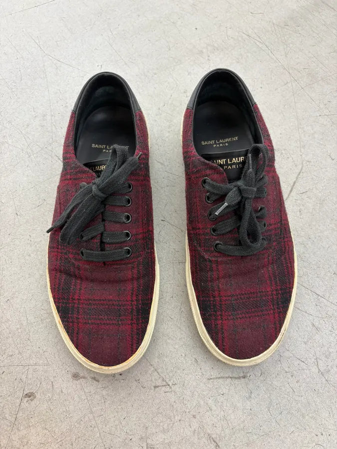 2010s Saint Laurent Bordeaux Tartan Sneakers rWPrEiB 1