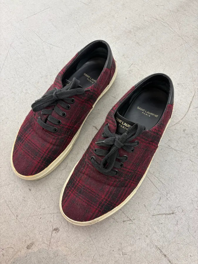 2010s Saint Laurent Bordeaux Tartan Sneakers rWPrEiB 2