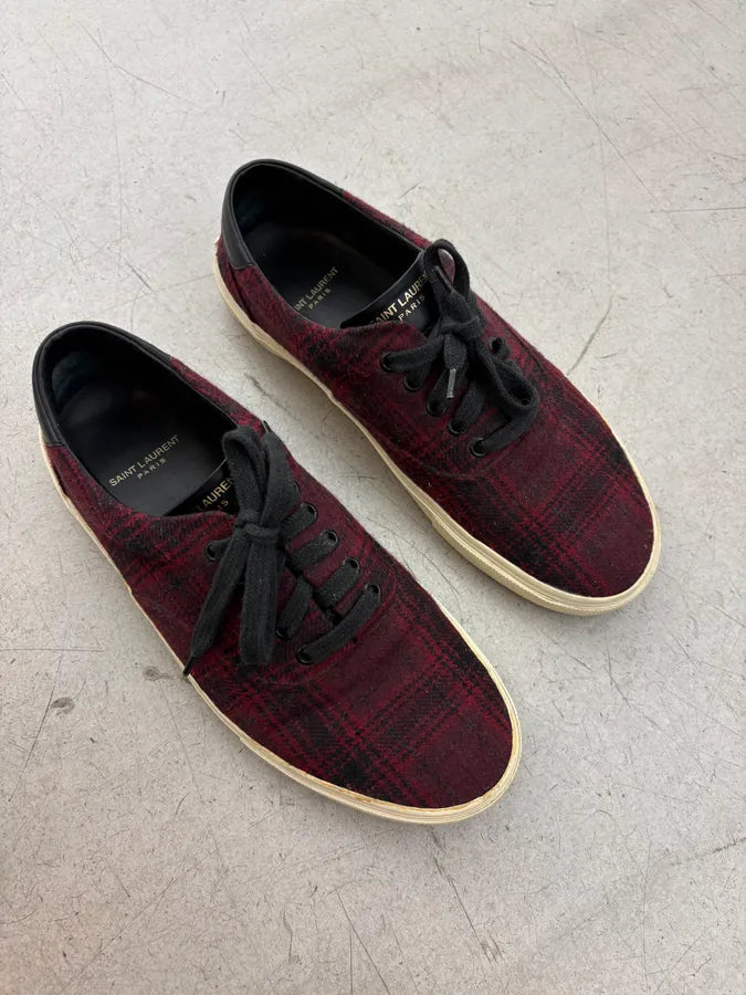 2010s Saint Laurent Bordeaux Tartan Sneakers rWPrEiB 3