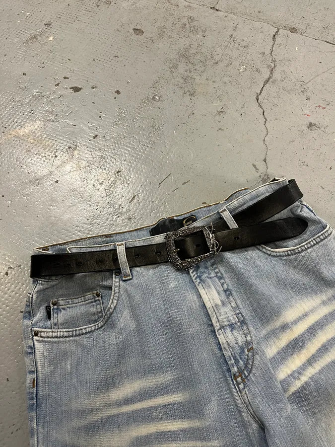 2010s Saint Laurent Embellished Buckle Black Leather Belt VLulKqb 0