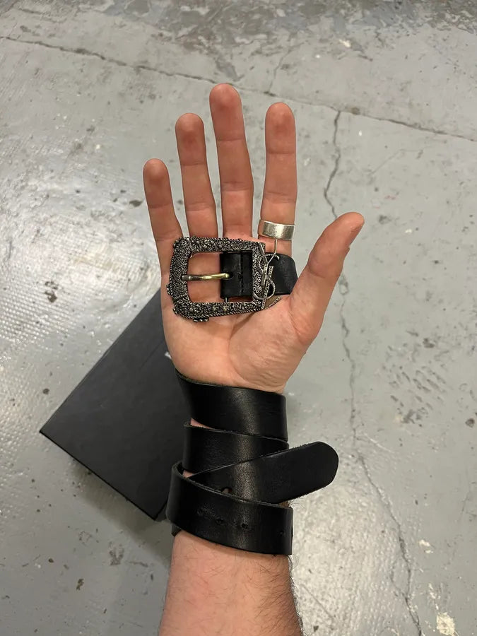 2010s Saint Laurent Embellished Buckle Black Leather Belt VLulKqb 1