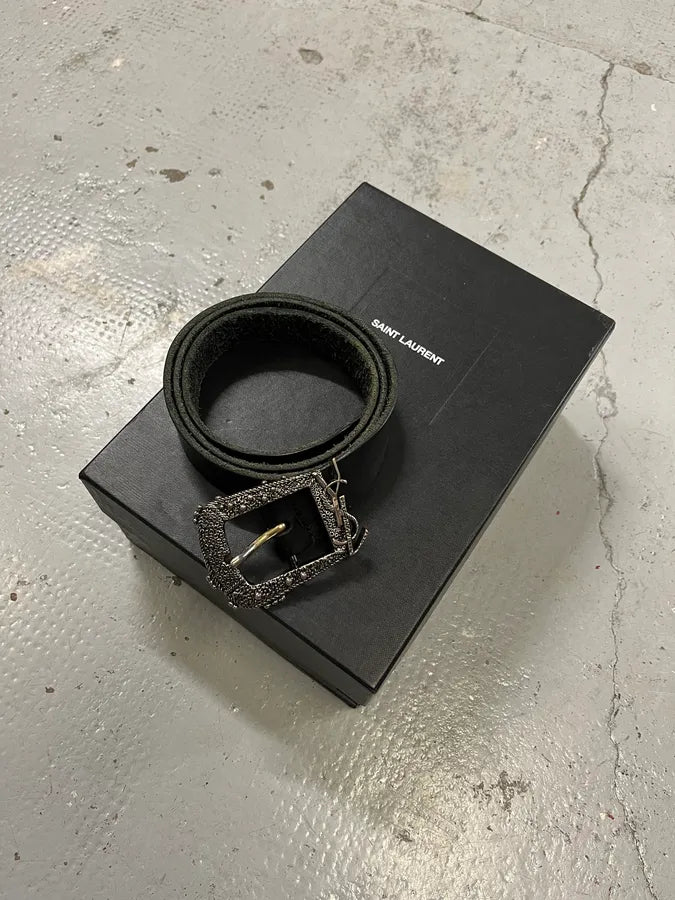 2010s Saint Laurent Embellished Buckle Black Leather Belt VLulKqb 3