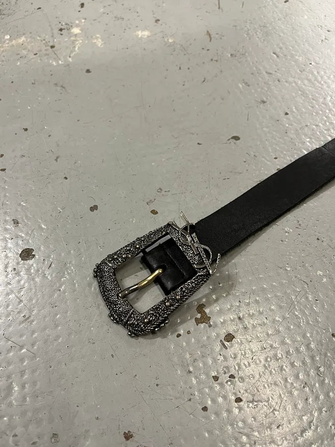 2010s Saint Laurent Embellished Buckle Black Leather Belt VLulKqb 6