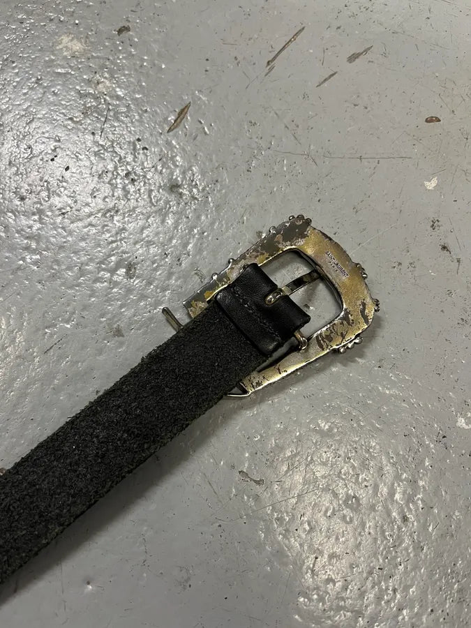 2010s Saint Laurent Embellished Buckle Black Leather Belt VLulKqb 8