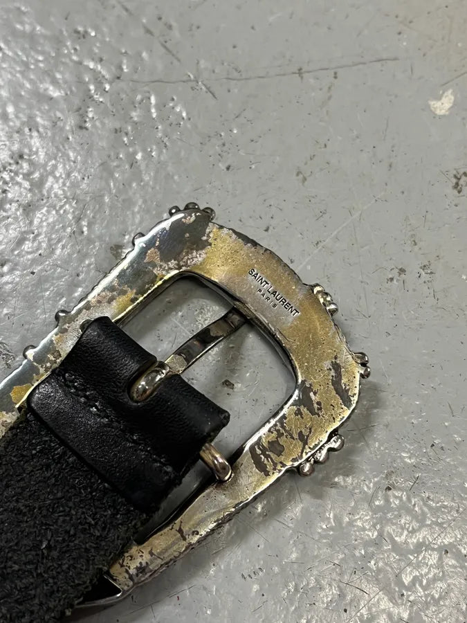 2010s Saint Laurent Embellished Buckle Black Leather Belt VLulKqb 9
