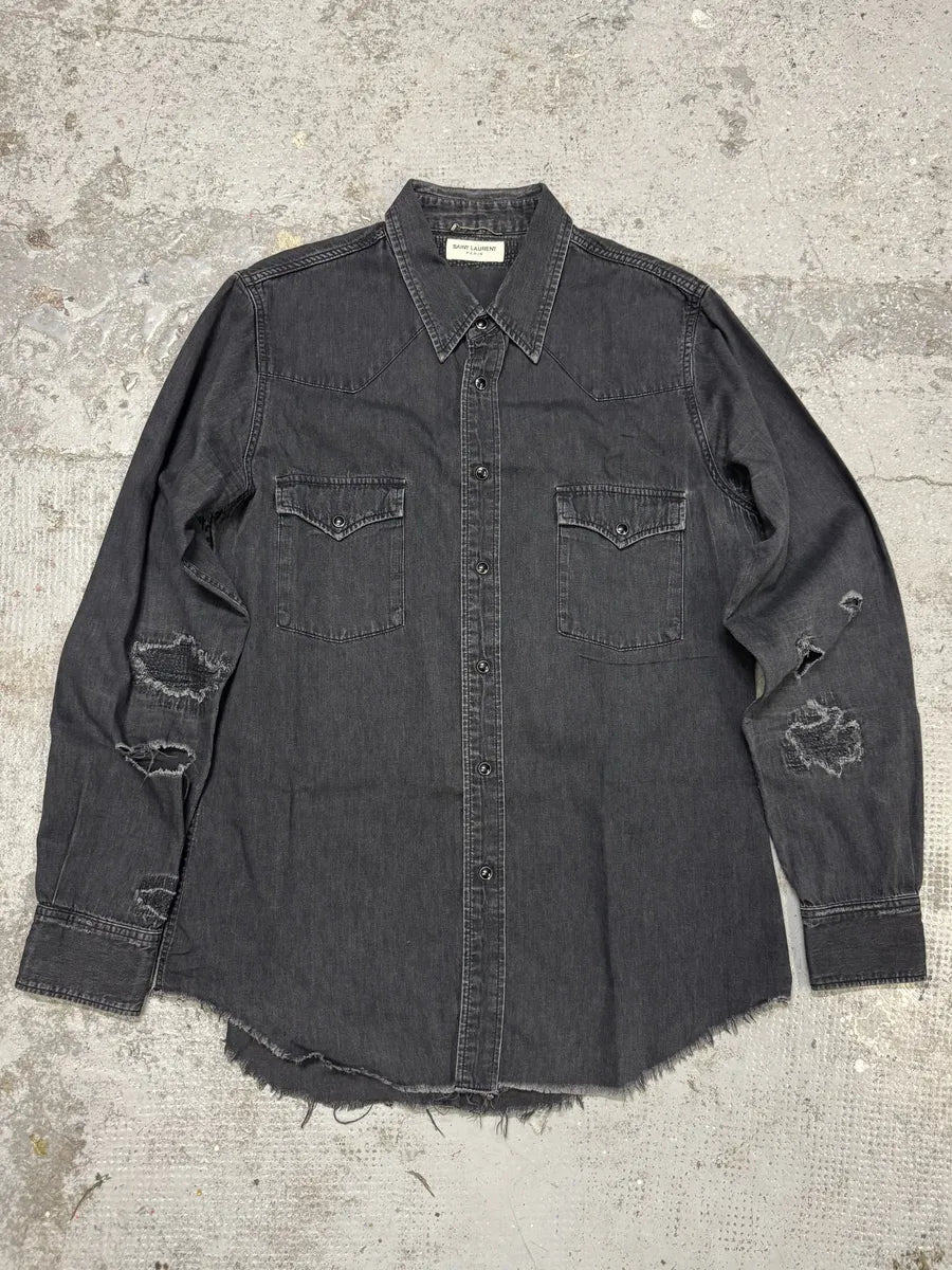 2010s Saint Laurent Grey Ripped Denim Shirt gUCvrtf 0