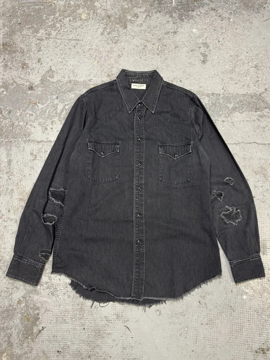 2010s Saint Laurent Grey Ripped Denim Shirt gUCvrtf 2