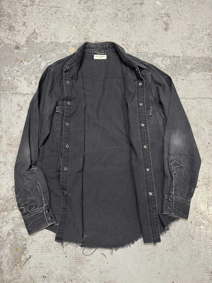 2010s Saint Laurent Grey Ripped Denim Shirt gUCvrtf 4