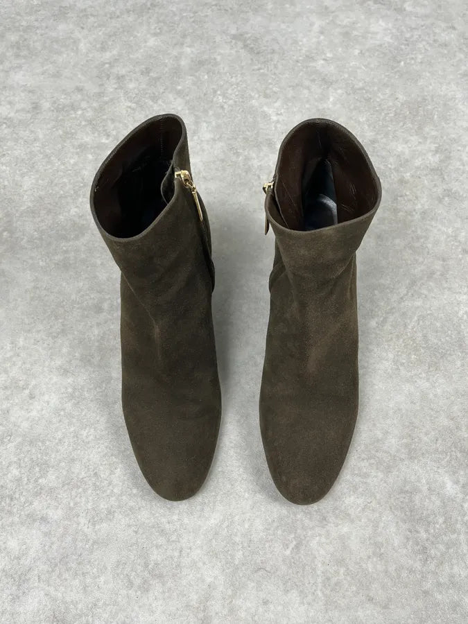 2010s Saint Laurent Khaki Suede Heels Ankle Boots yJLgtZX 1