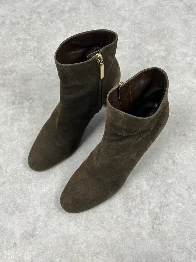 2010s Saint Laurent Khaki Suede Heels Ankle Boots yJLgtZX 2
