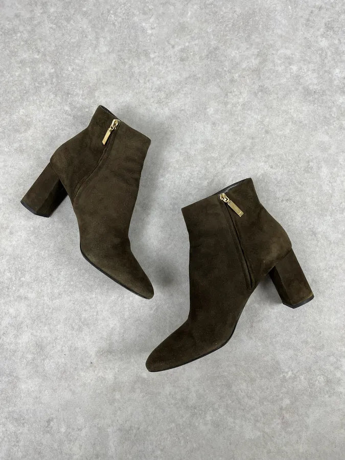 2010s Saint Laurent Khaki Suede Heels Ankle Boots yJLgtZX 5