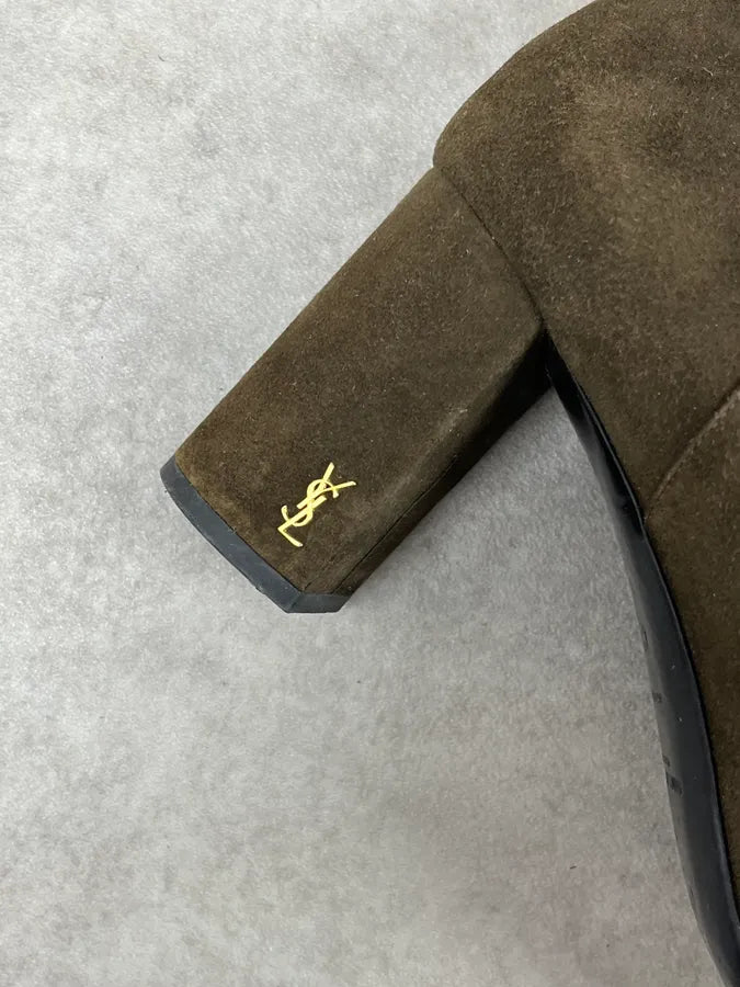 2010s Saint Laurent Khaki Suede Heels Ankle Boots yJLgtZX 7