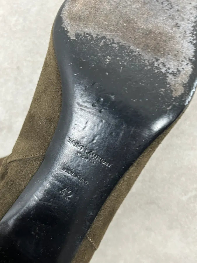 2010s Saint Laurent Khaki Suede Heels Ankle Boots yJLgtZX 8