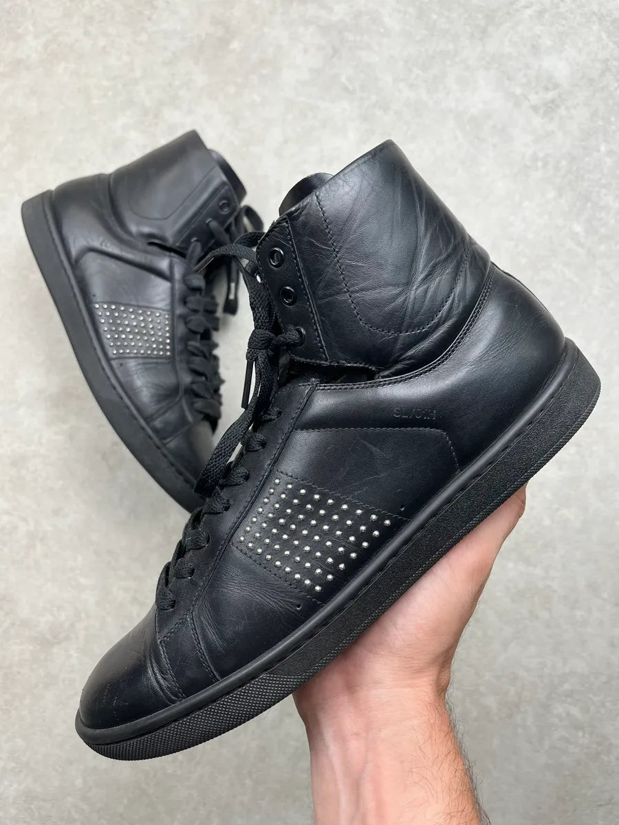 2010s Saint Laurent Studded Black Leather High Sneakers wTbMdrp 0