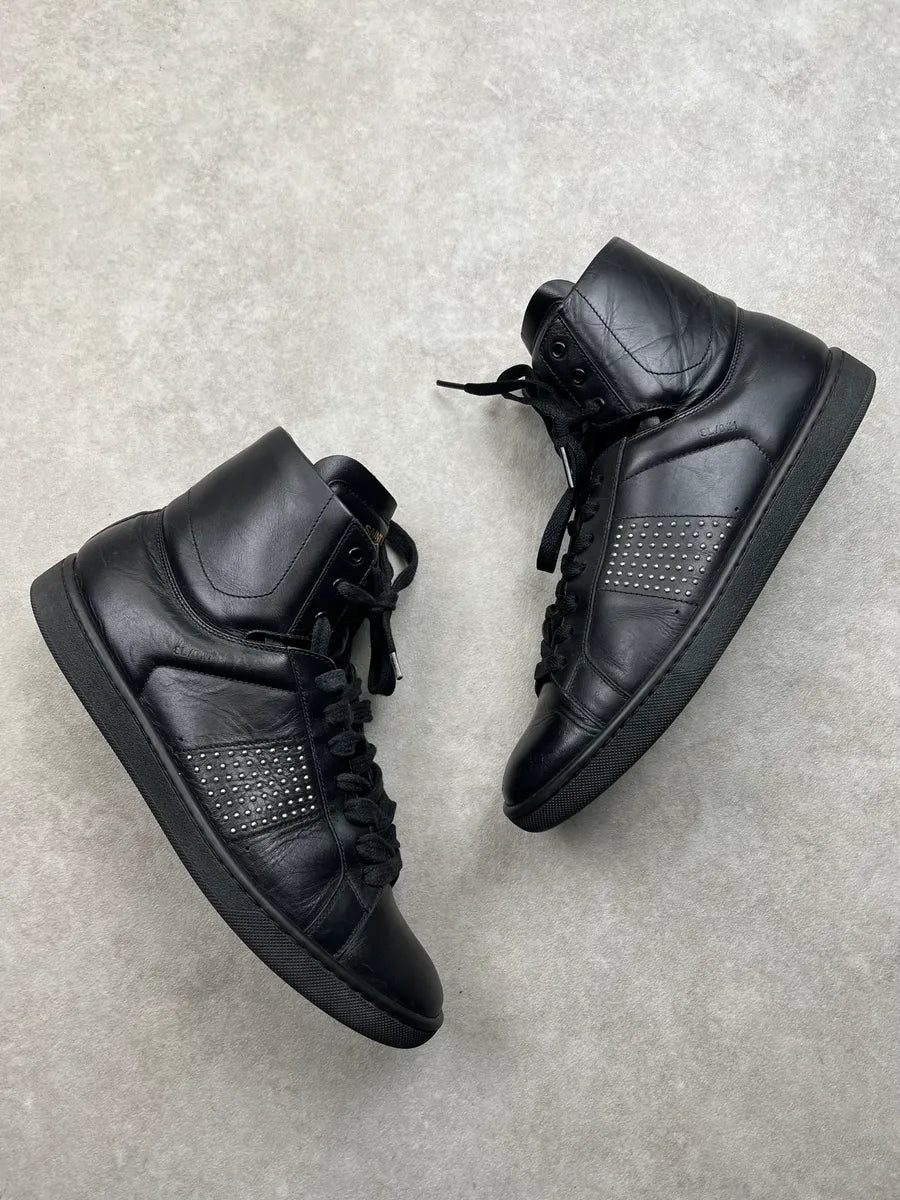2010s Saint Laurent Studded Black Leather High Sneakers wTbMdrp 1