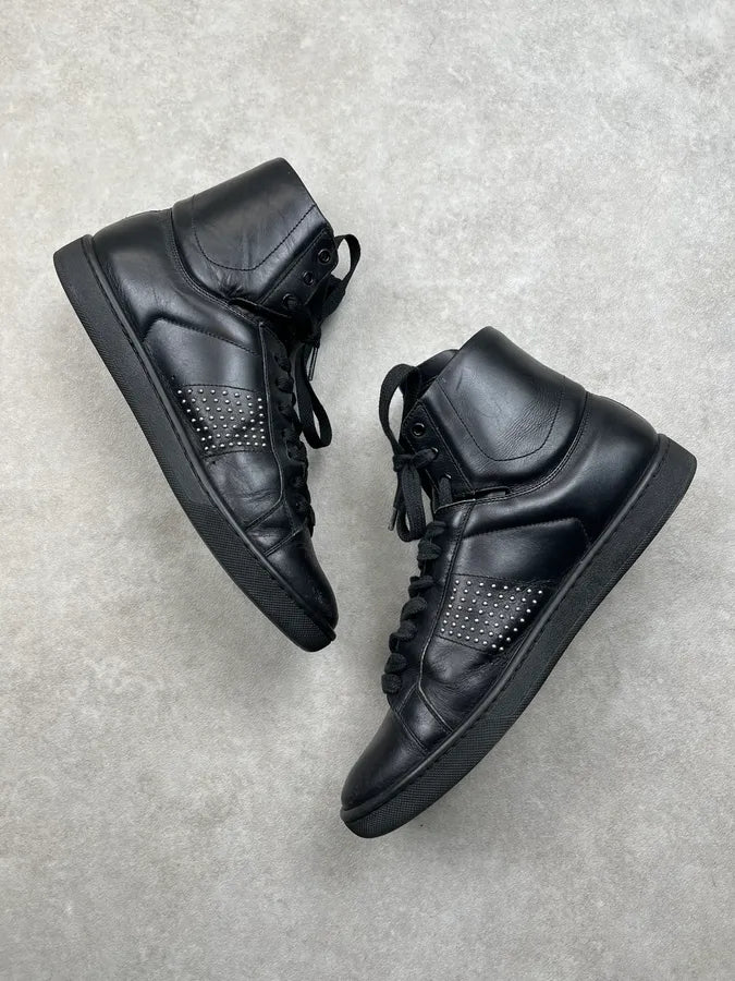 2010s Saint Laurent Studded Black Leather High Sneakers wTbMdrp 2