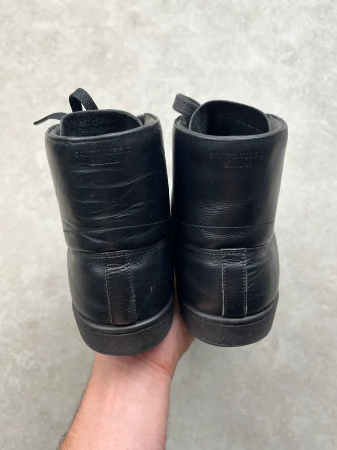 2010s Saint Laurent Studded Black Leather High Sneakers wTbMdrp 3