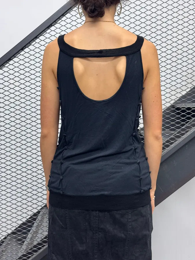 2010s Versace Black Cotton Beaded Top SKAVvGt 1