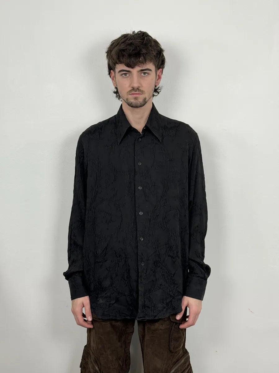 2010s Versace Black Plissed Embroidered Relief Shirt XhwoJBs 0