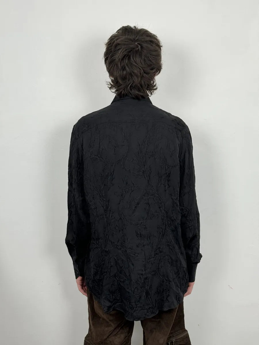 2010s Versace Black Plissed Embroidered Relief Shirt XhwoJBs 1