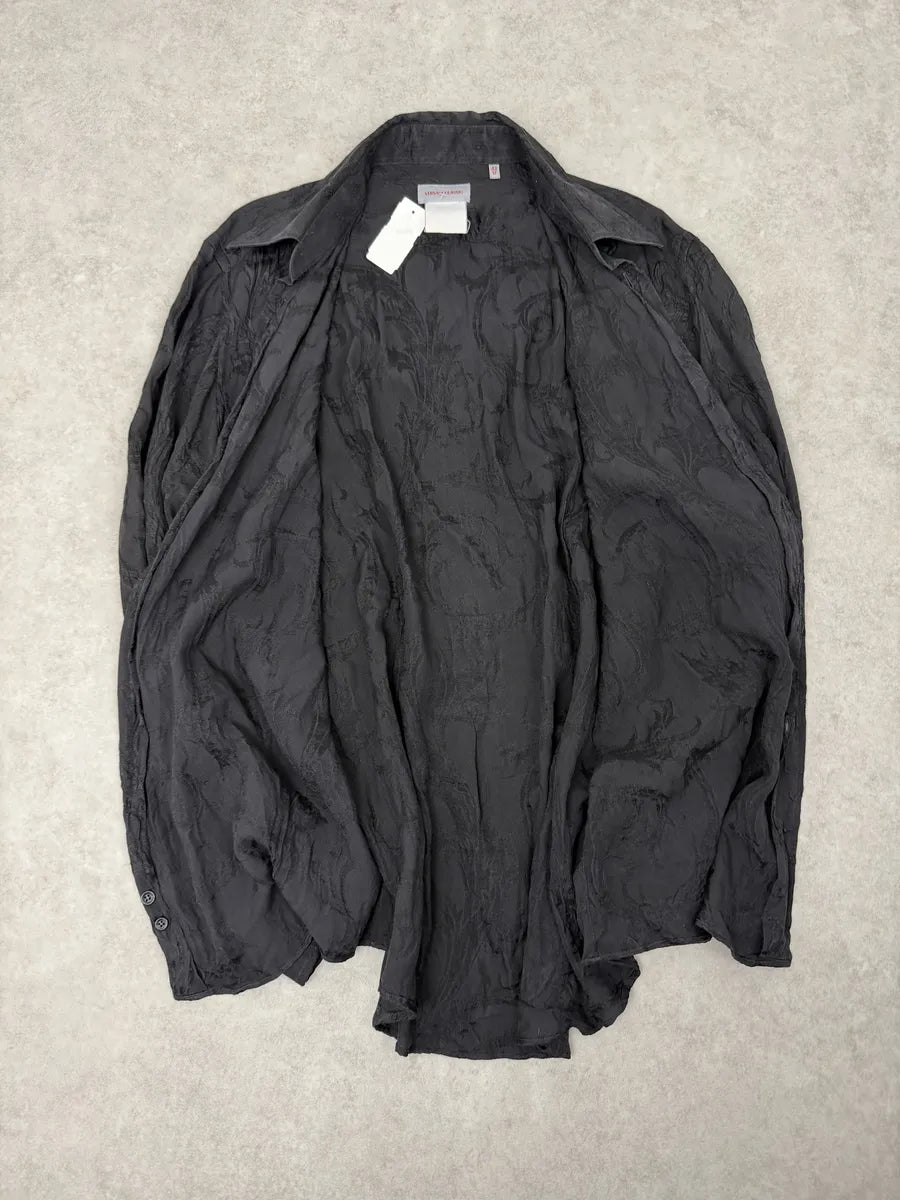 2010s Versace Black Plissed Embroidered Relief Shirt XhwoJBs 10