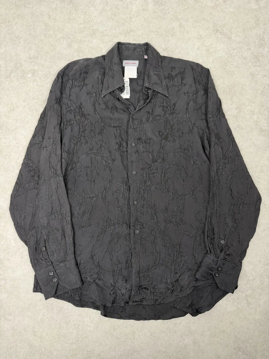 2010s Versace Black Plissed Embroidered Relief Shirt XhwoJBs 2