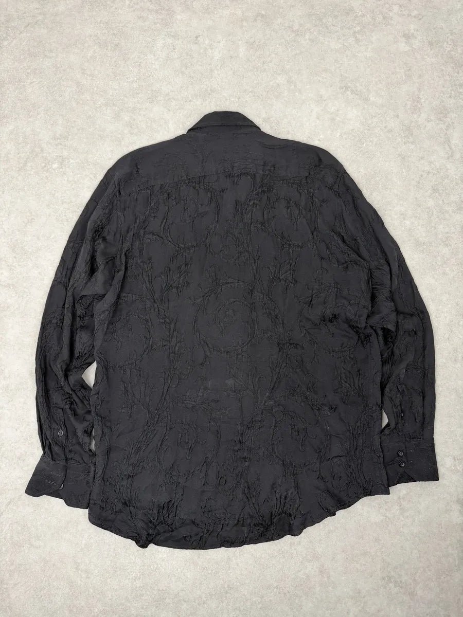 2010s Versace Black Plissed Embroidered Relief Shirt XhwoJBs 3