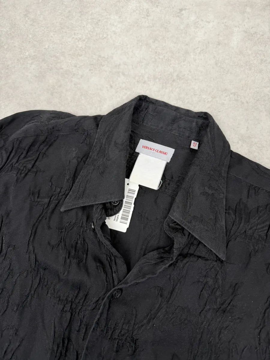 2010s Versace Black Plissed Embroidered Relief Shirt XhwoJBs 4