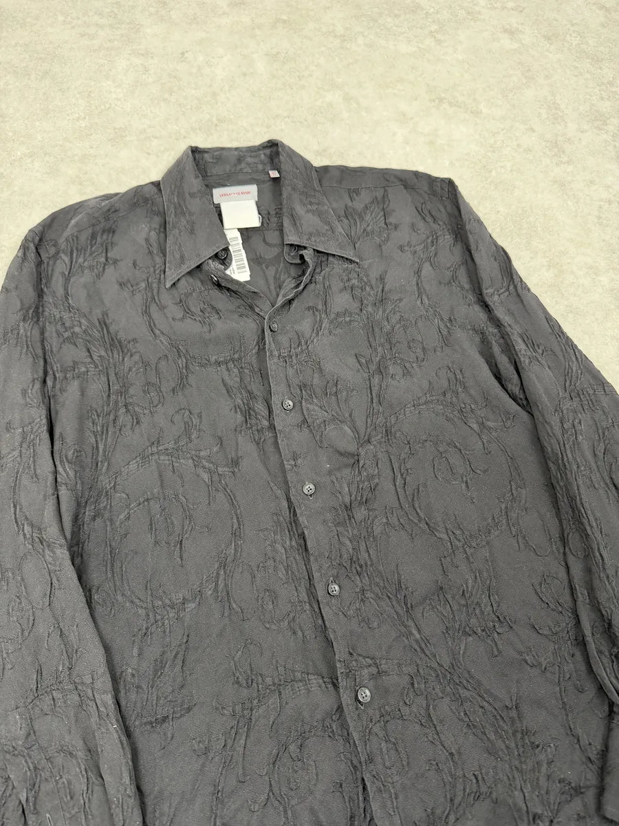 2010s Versace Black Plissed Embroidered Relief Shirt XhwoJBs 6