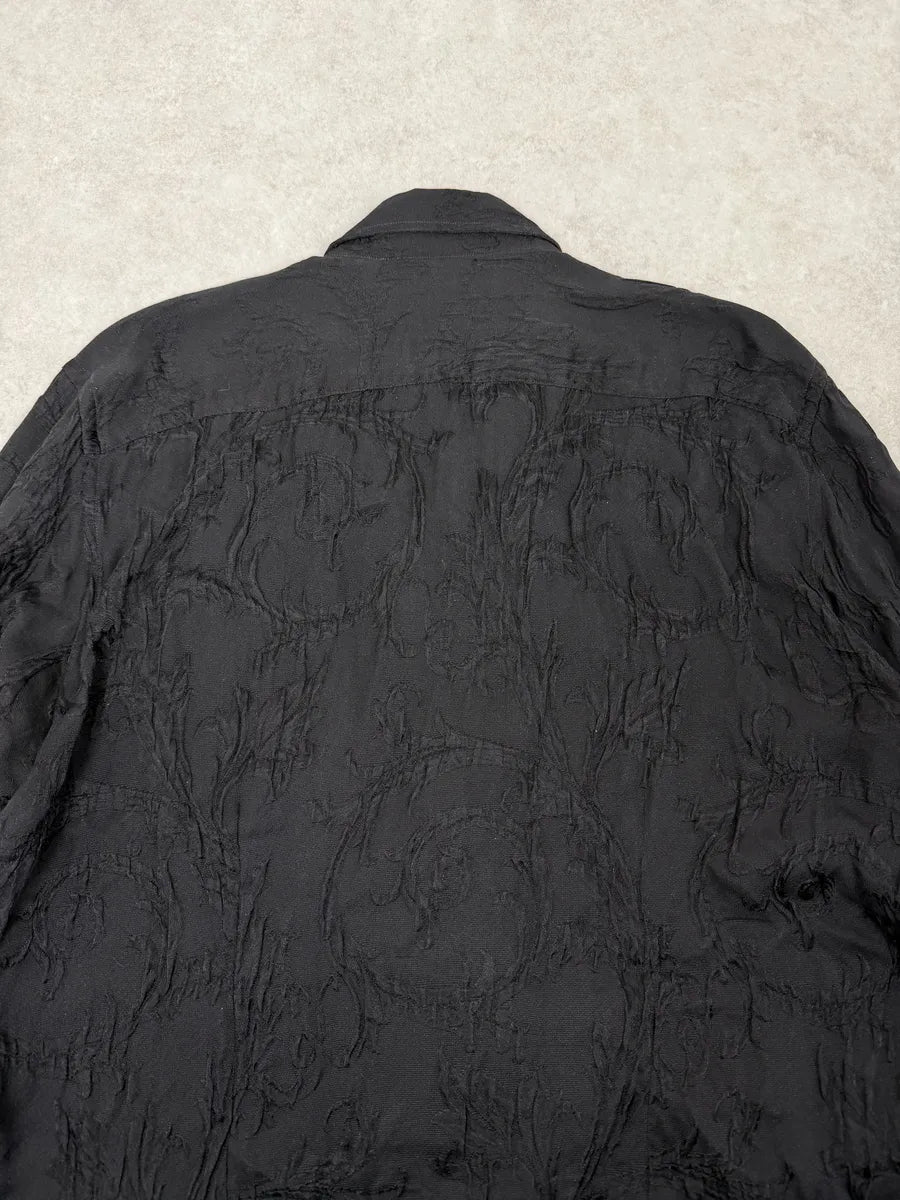 2010s Versace Black Plissed Embroidered Relief Shirt XhwoJBs 9