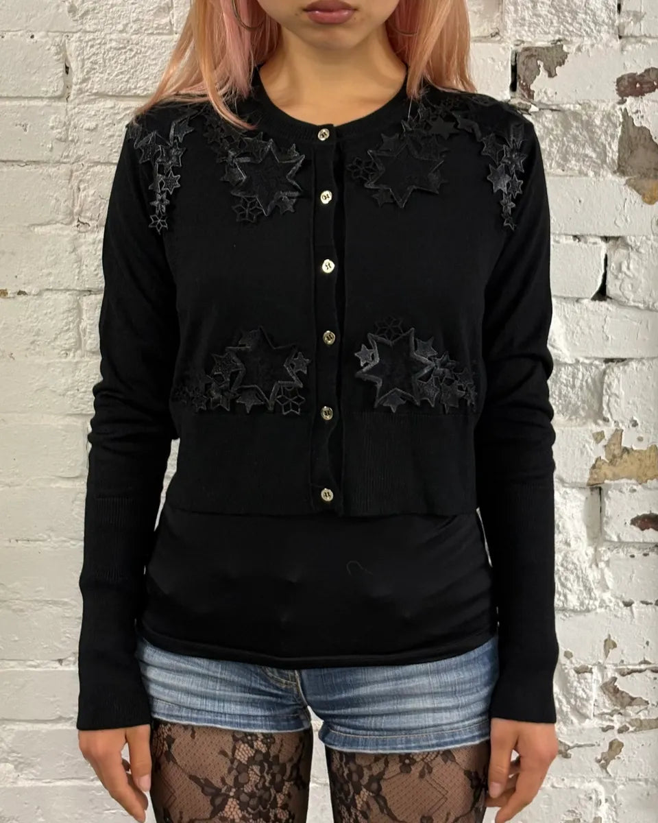2010s Versace Black Star Embroidered Cardigan XavkspQ 1