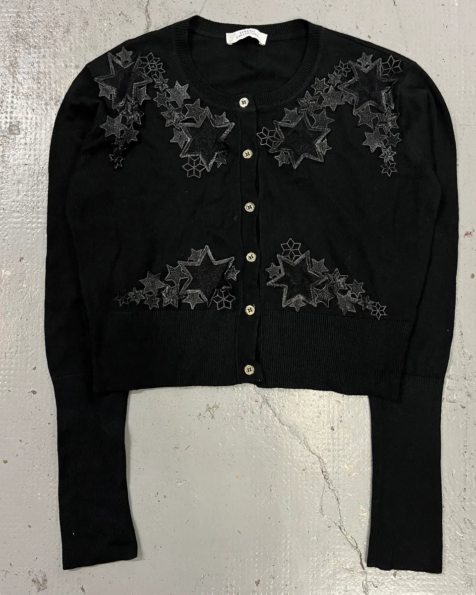 2010s Versace Black Star Embroidered Cardigan XavkspQ 3